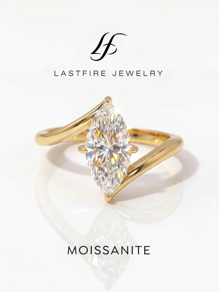 Body Jewelry High Quality - Real 2CT Moissanite Diamond Marquise Ring