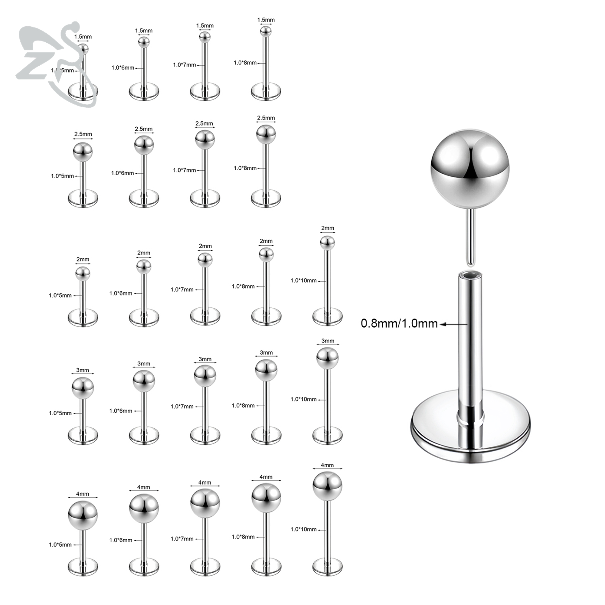 ZS 10 Pcs/lot Plug-In Style 18 - Zs Body Jewelry recension och pris