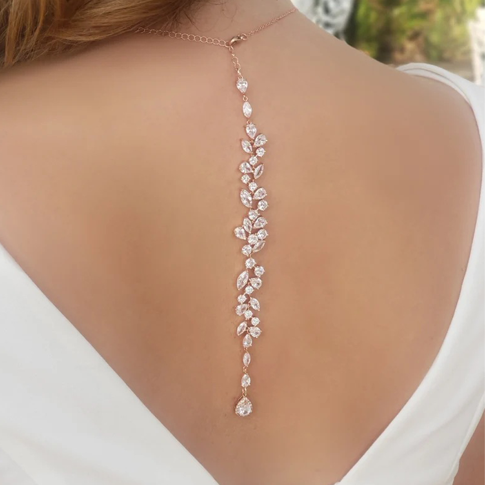 Crystal Leaf Backdrop Necklace - Body Jewelry Back recension och pris