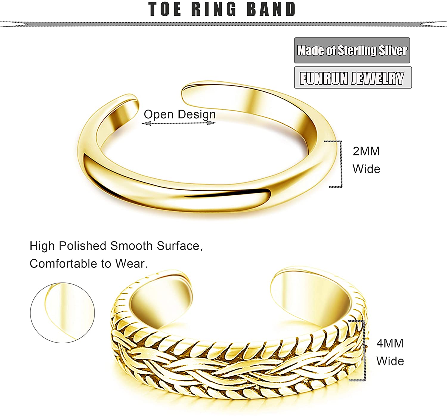 2 PCS Stainless Steel Toe Ring - Body Jewelry Rings recension och pris