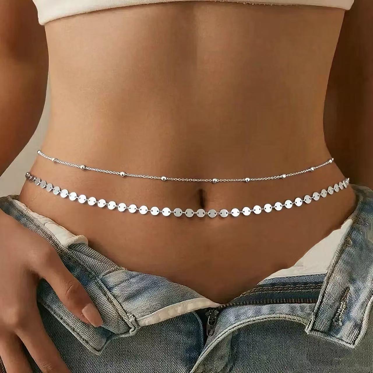 New Double Layer Metal Bead &  - Body Jewelry Waist Chains recension och pris
