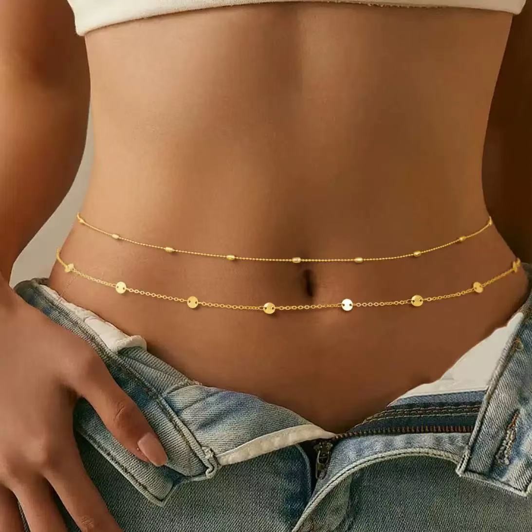New Double Layer Metal Bead &  - Body Jewelry Waist Chains recension och pris